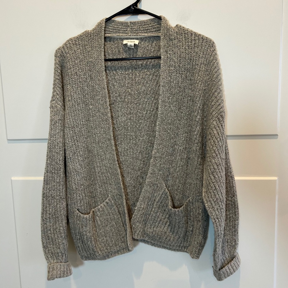 ana a new approach petite knit‎ open front cardigan sweater gray granny core